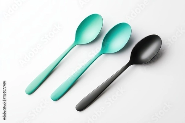 Fototapeta Elegant clean solid-color spoons displayed on a minimalist background