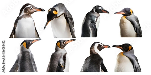 Fototapeta Close-Up Studies of Various Penguin Species, PNG collection, set bundle, isolate on transparent or white background