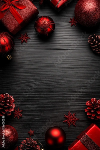 Obraz red christmas background with cones