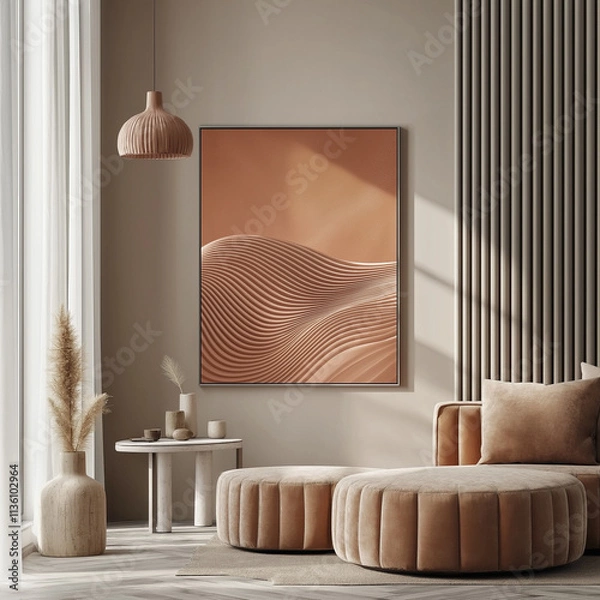 Fototapeta mock up poster frame in modern interior background, dinning room, Scandinavian style, 3D render, 3D illustration