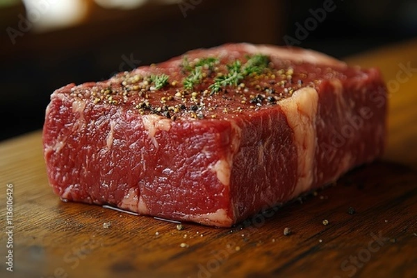 Obraz A piece of meat with pepper and parsley on it