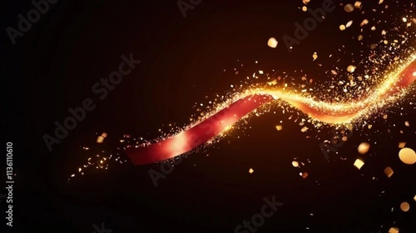 Fototapeta A dynamic firecracker string placed diagonally with golden confetti scattered in motion