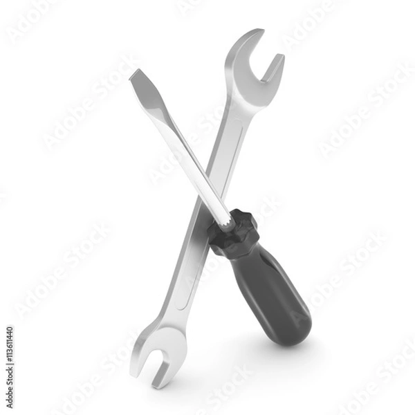 Fototapeta 3D Illustration Wrench and screwdriver, service concept