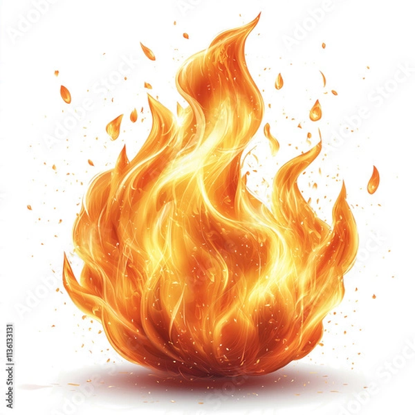 Obraz Fire flames isolated on white background rendered