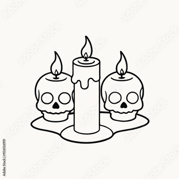 Obraz Kawaii cute vector illustration icon graphic badge design set of colorful halloween spooky magic witchy cartoon skulls with candles Isolated vector illustration