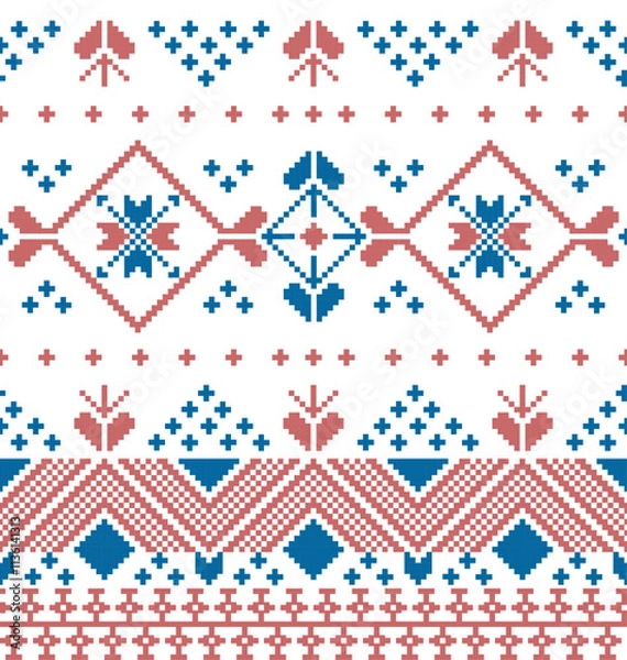 Obraz Traditional Pixel Geometric Pattern.Traditional folk or Nordic textile and embroidery designs translated into pixel art style.