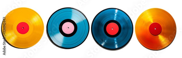 Fototapeta Colorful vinyl records in row, vibrant and retro
