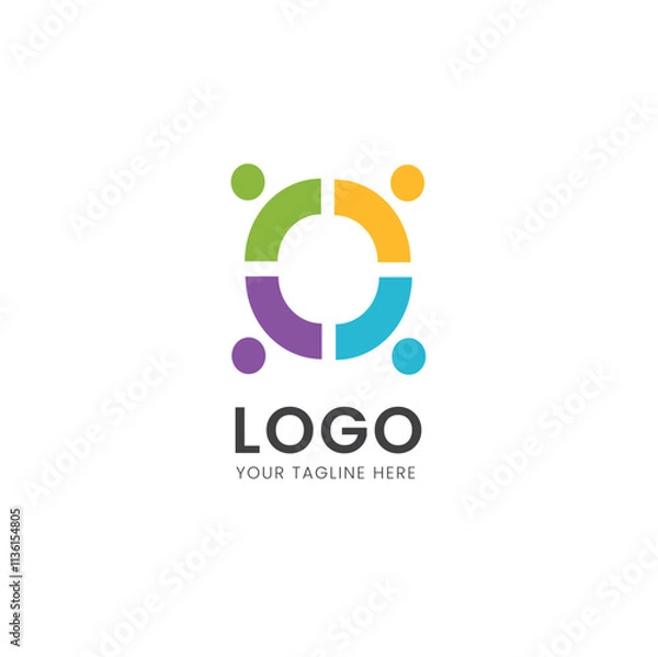 Fototapeta People or community logo team icon group of people sitting in a circle letter O with team members partners partnership icon team logo vector isolated