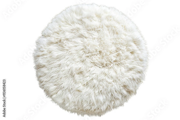 Fototapeta An Isolated Top View of a White Fluffy Round Floor Carpet, Set Against a Transparent Background, Perfect for Interior Design, Home Decor, or Cozy-Themed Projects