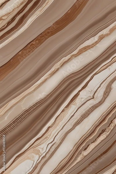 Fototapeta A smooth mocha mousse marble texture with intricate veins of beige and light brown, polished to perfection