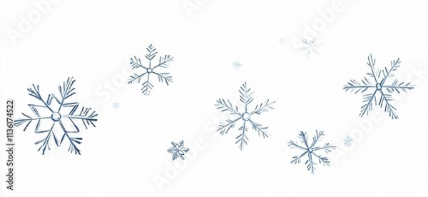 Fototapeta Delicate Blue Snowflakes Winter Design, Hand Drawn Style