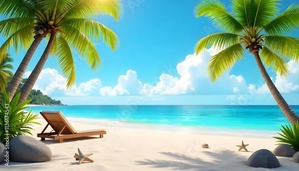 Fototapeta Summertime background in the beach decoration background. 3D Nature Sea Beach Background