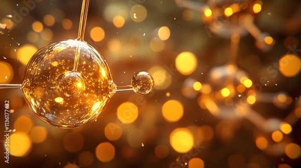 Fototapeta Golden Atom Abstract Background Science Technology Luxury Energy