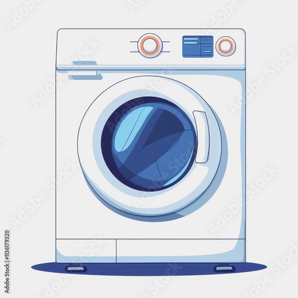 Fototapeta Flat Icon Dryer Washing Machine with Blue Button Front View Modern Design Clean Lines Home Appliance Concept Illustration