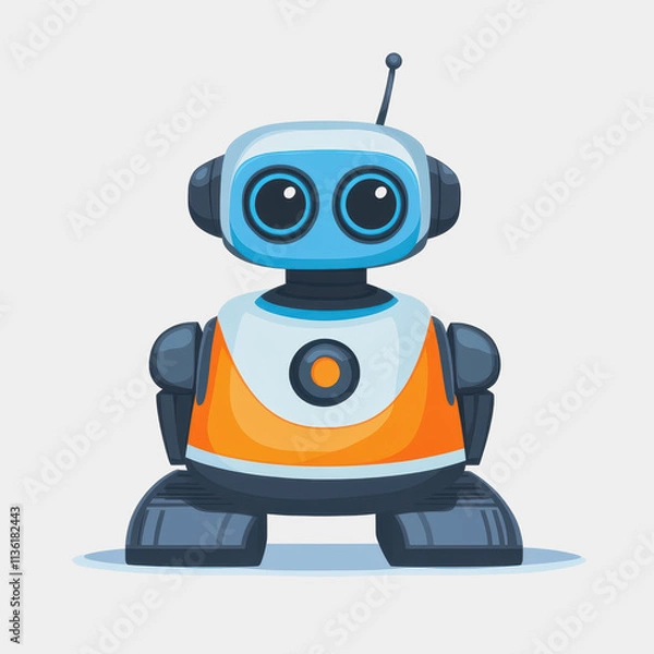 Fototapeta Flat Icon Window Cleaner Robot with Headphones Modern Technology Home Automation Cleaning Device Illustration Design
