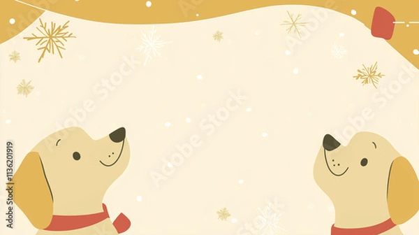 Fototapeta Adorable Dog-Themed Christmas Background with room for copy, Perfect for Holiday Cheer and Festive Design