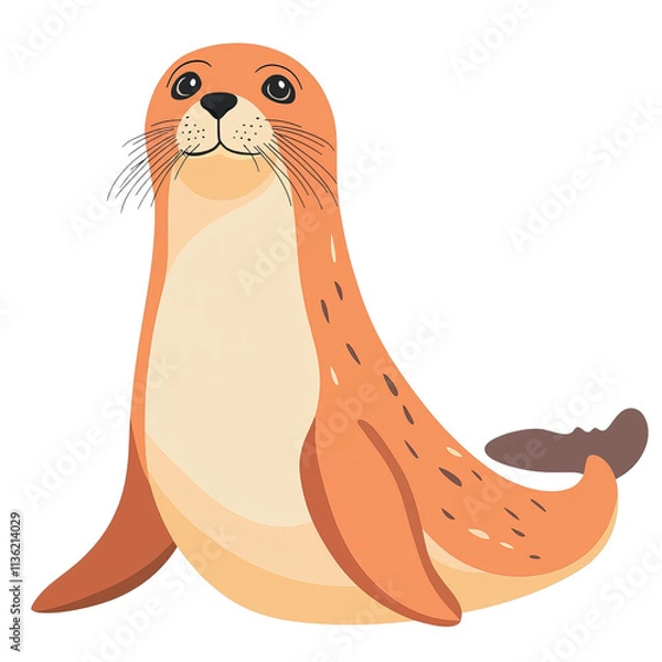 Obraz A cute, cartoon-style seal with a rounded body, expressive eyes, and a cheerful demeanor, sitting upright with its flippers resting on the ground.