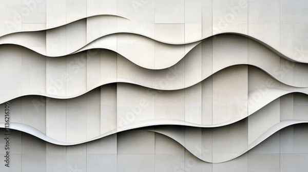 Fototapeta Abstract wave pattern on modern white architectural wall design