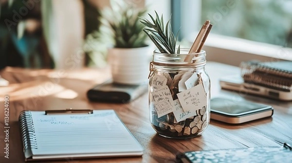 Fototapeta A Beautifully Arranged Gratitude Jar Filled With Notes Ai Generative High Quality Image