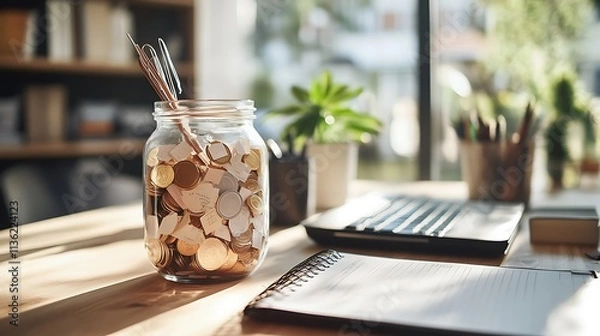 Fototapeta A Beautifully Arranged Gratitude Jar Filled With Notes Ai Generative High Quality Image