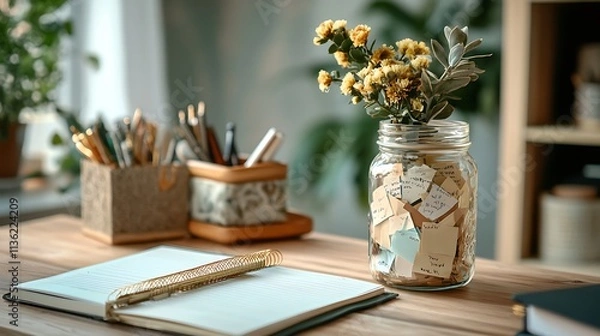 Fototapeta A Beautifully Arranged Gratitude Jar Filled With Notes Ai Generative High Quality Image