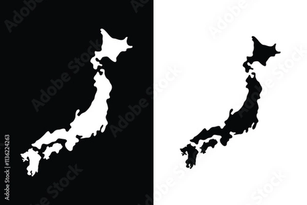 Fototapeta Map of Japan, Flag of Japan national country symbol illustration Vector, Rectangle Japan flag illustration, Flat vector illustration
