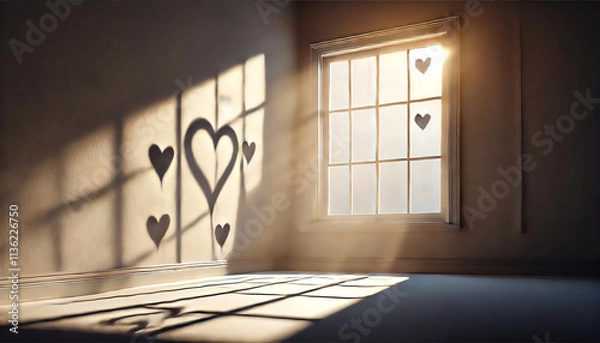 Obraz Heart-Shaped Shadows on a White Wall