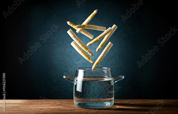Obraz Floating White Asparagus in a glass pot