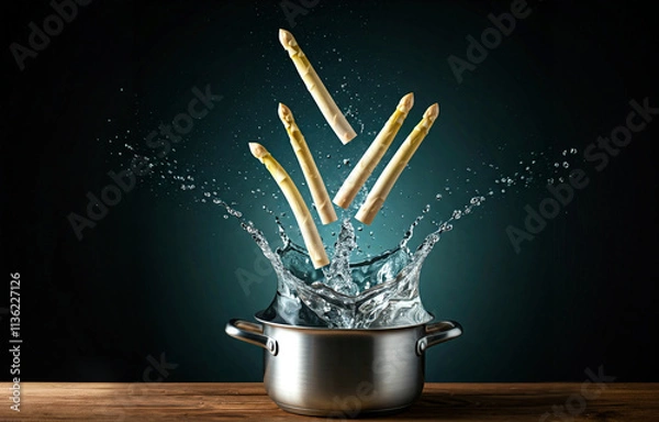 Obraz Floating Asparagus with a Splash