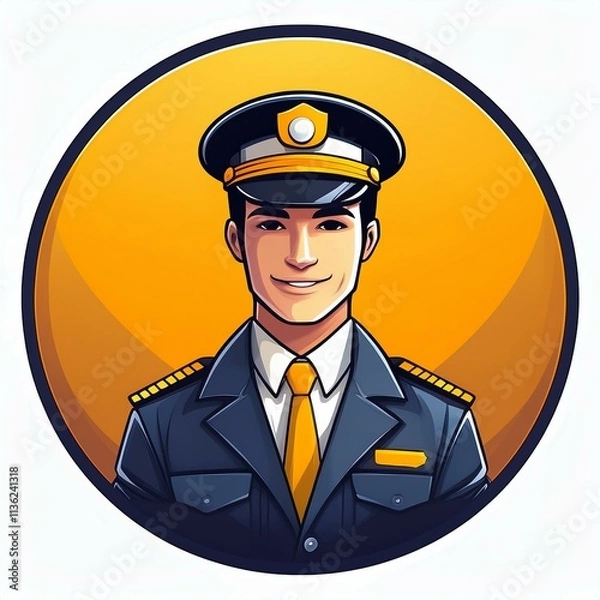 Obraz Happy police man with suite and and cap and yellow tie