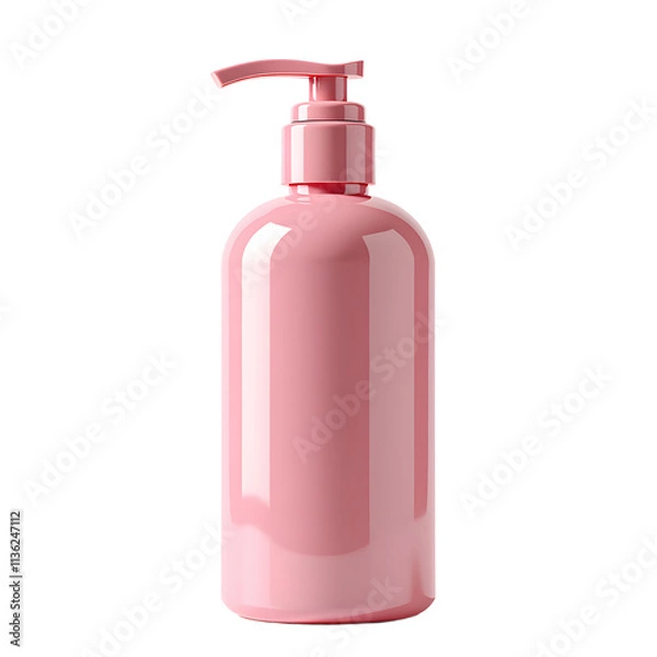 Fototapeta Front view of a light pink facial cleanser bottle with no labels isolated on a white transparent background.