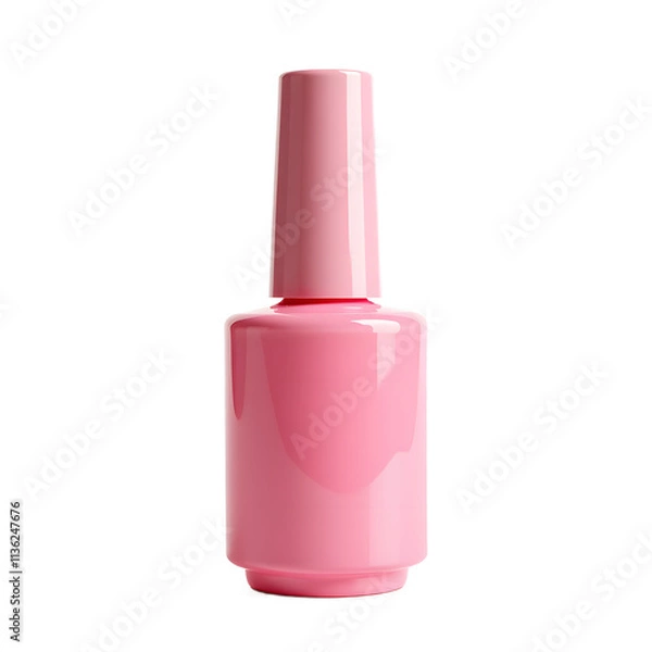 Fototapeta Front view of a light pink nail polish remover bottle with no labels isolated on a white transparent background.