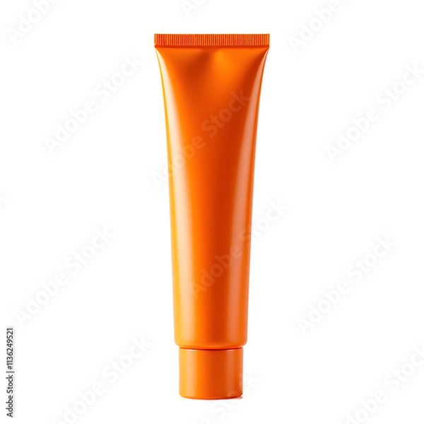 Fototapeta Front view of a orange contour cream bottle with no labels isolated on a white transparent background.