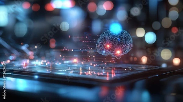 Fototapeta technological mind glowing with neural activity in a futuristic environment