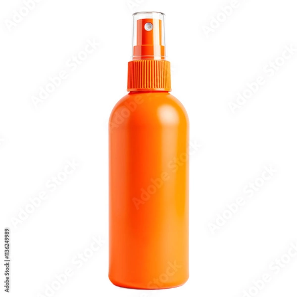 Fototapeta Front view of a orange hair spray bottle with no labels isolated on a white transparent background.