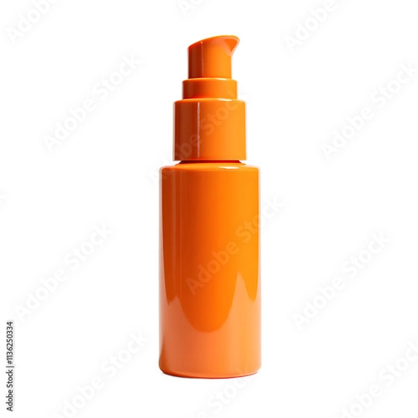 Fototapeta Front view of a orange tinted moisturizer bottle with no labels isolated on a white transparent background.