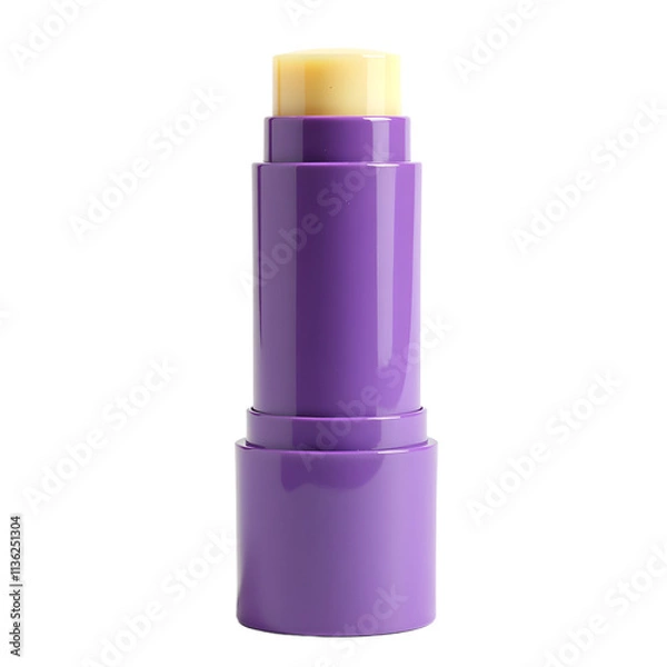 Fototapeta Front view of a purple lip balm bottle with no labels isolated on a white transparent background.