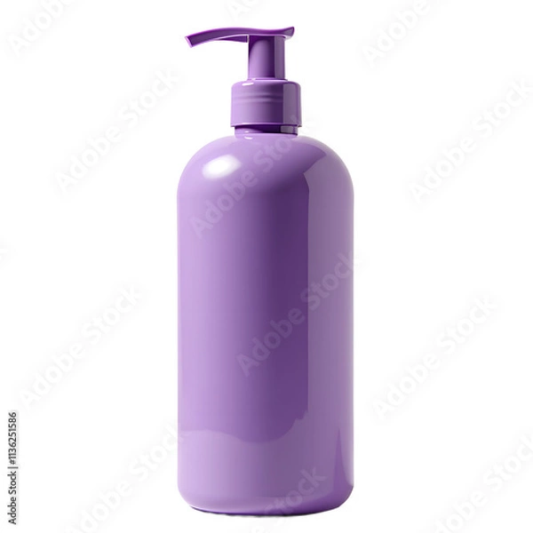 Fototapeta Front view of a purple lotion bottle with no labels isolated on a white transparent background.