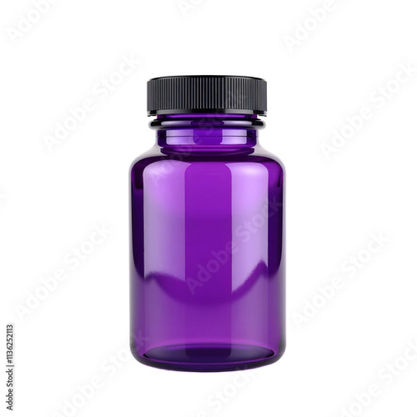 Fototapeta Front view of a purple translucent powder bottle with no labels isolated on a white transparent background.