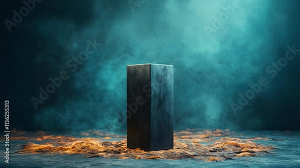 Fototapeta Mysterious podium emerges from mist unveiling secrets of the unknown surreal environment cinematic viewpoint