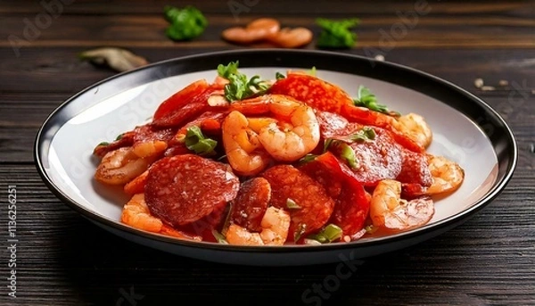 Fototapeta サラミと小えびの炒め物