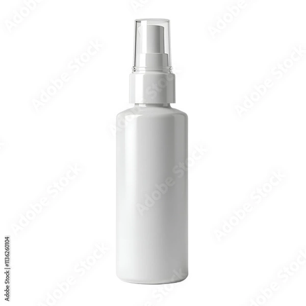 Fototapeta Front view of a white opaque hair serum bottle with no labels isolated on a white transparent background.