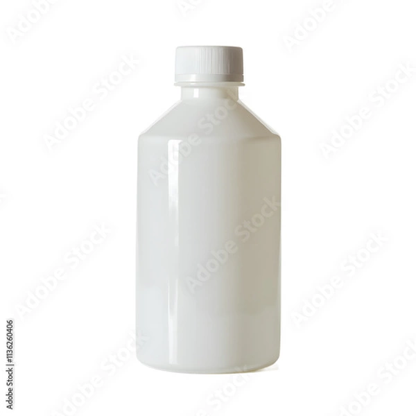 Fototapeta Front view of a white opaque toner bottle with no labels isolated on a white transparent background.