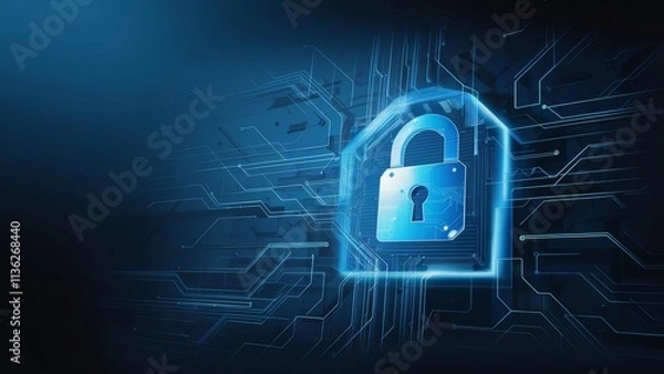 Fototapeta Cybersecurity Data Protection, Digital Padlock on Circuit Board Background