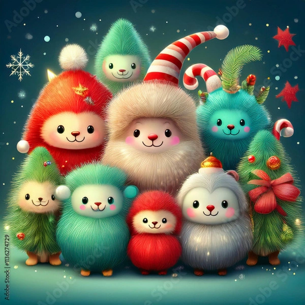 Obraz Fluffy monster with snowflakes falling gently in the background