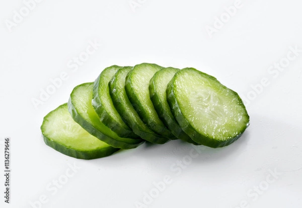 Fototapeta Closeup of cucumber slices isolated on white background