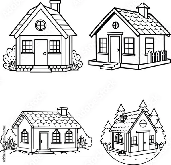 Fototapeta outline house,coloring page for kids,line art drawing house 
on white background Vector.