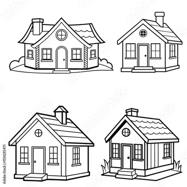 Fototapeta outline house,coloring page for kids,line art drawing house 
on white background Vector.