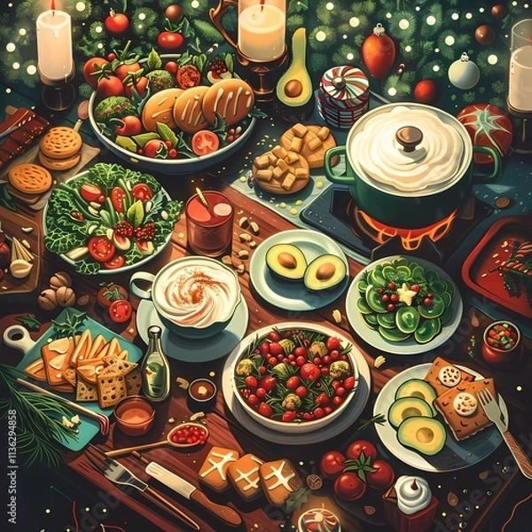 Fototapeta Christmas Dinner Oil Painting 