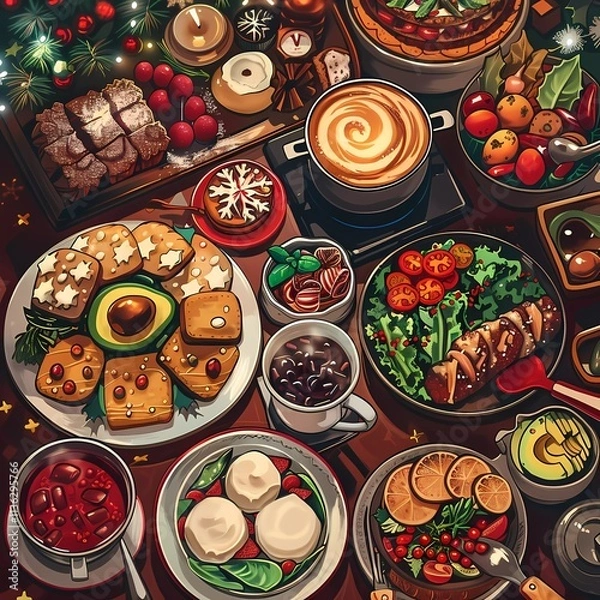 Fototapeta Christmas Dinner Oil Painting 